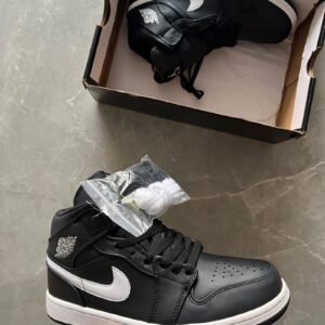Nike Air Jordan 1 Black & White Full Leather Men's Shoes